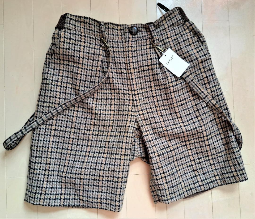 タグ付き♥♥サスペンダー付きパンツ、チェック千鳥柄MILKミルク