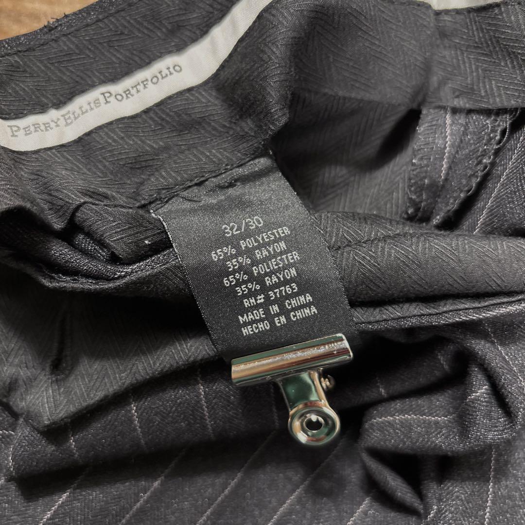 W32L30 ペリーエリス スラックス ピンストライプ ブラック