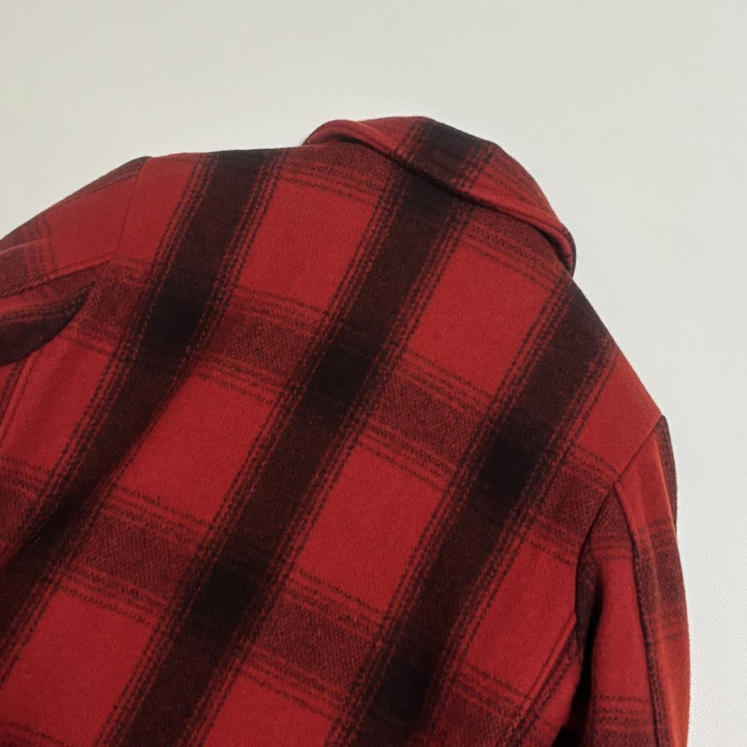 SCHOTT ピーコート USA製 オンブレチェック キルティング S 赤 黒