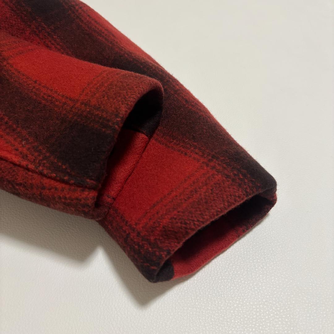 SCHOTT ピーコート USA製 オンブレチェック キルティング S 赤 黒