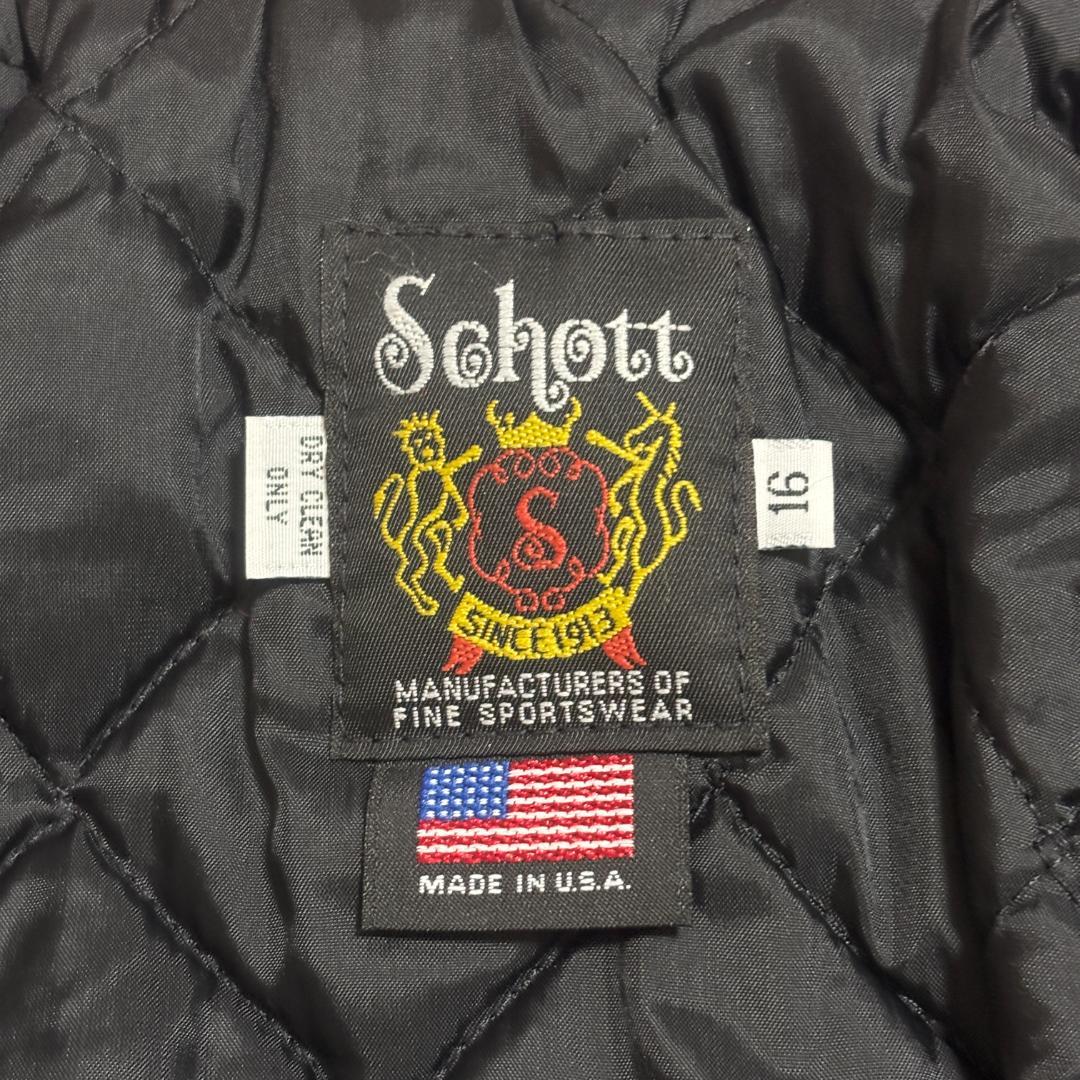 SCHOTT ピーコート USA製 オンブレチェック キルティング S 赤 黒