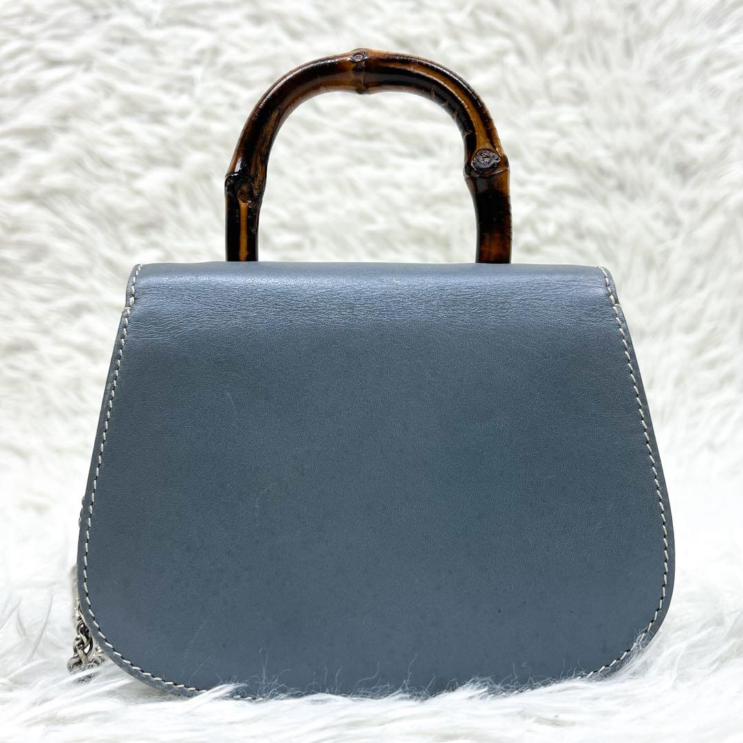 超希少 オールドグッチ バンブー ショルダーポーチ チェーンショルダー レザー