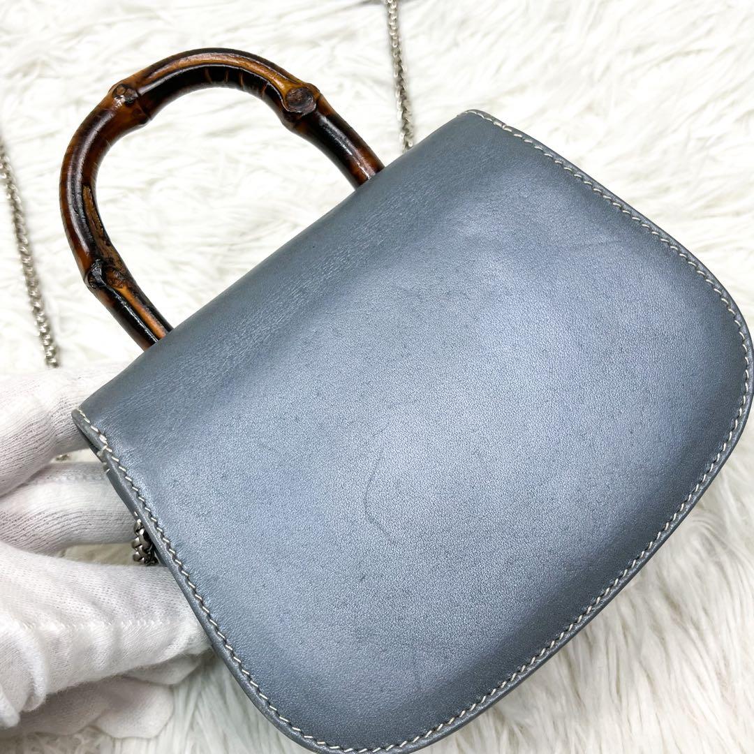 超希少 オールドグッチ バンブー ショルダーポーチ チェーンショルダー レザー