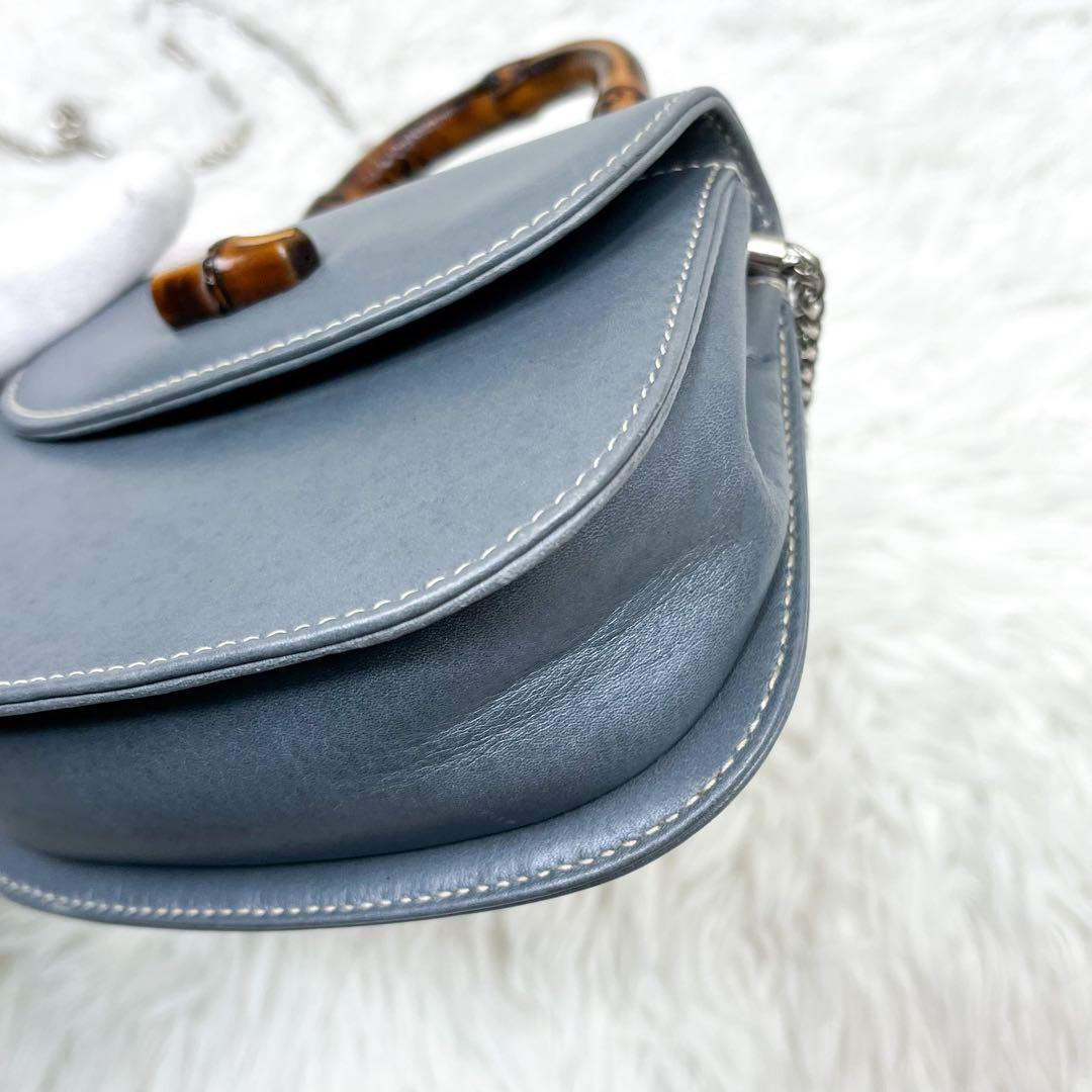 超希少 オールドグッチ バンブー ショルダーポーチ チェーンショルダー レザー