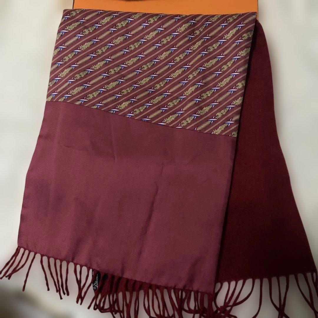 エルメス マフラー シルク カシミヤ ウール リバーシブル