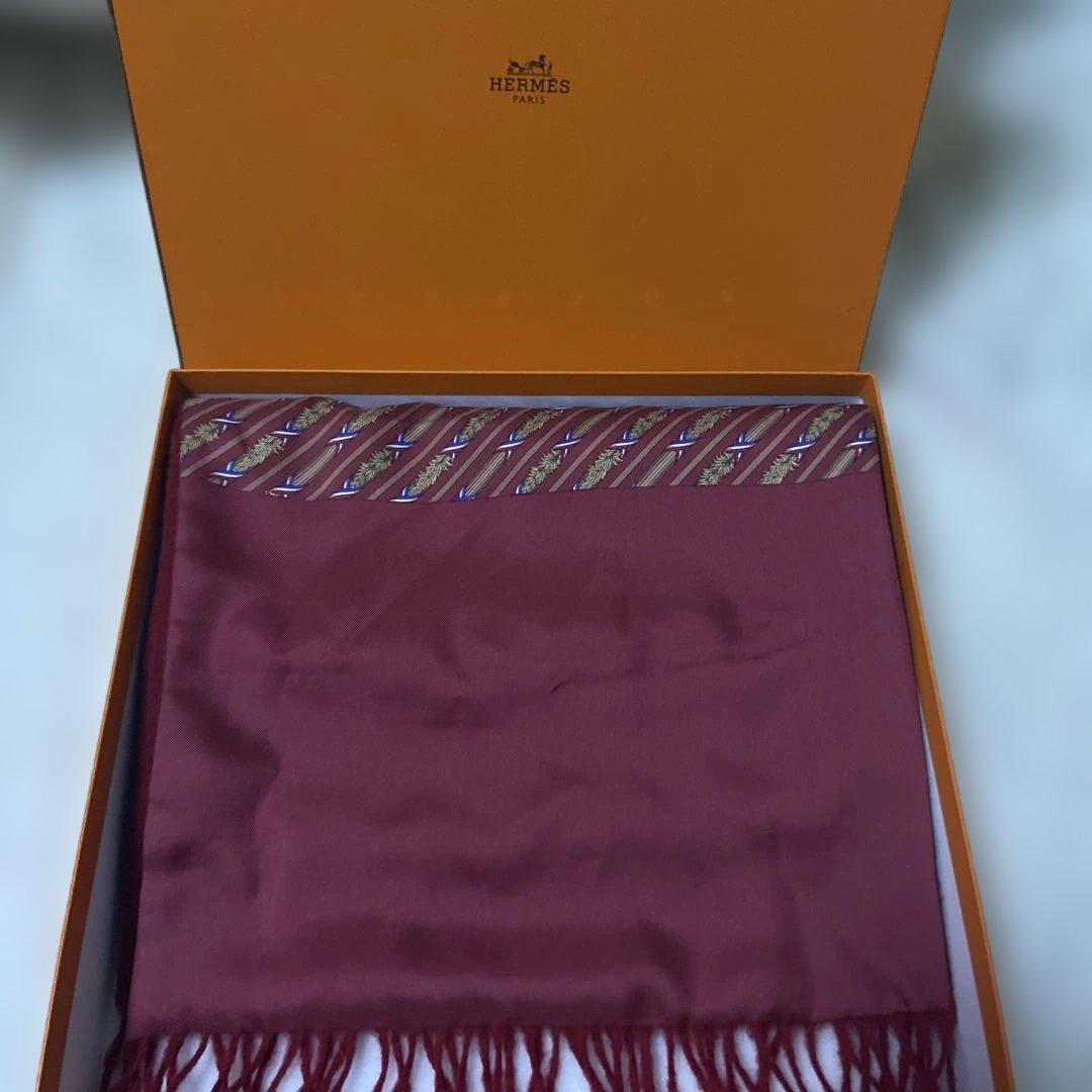 エルメス マフラー シルク カシミヤ ウール リバーシブル