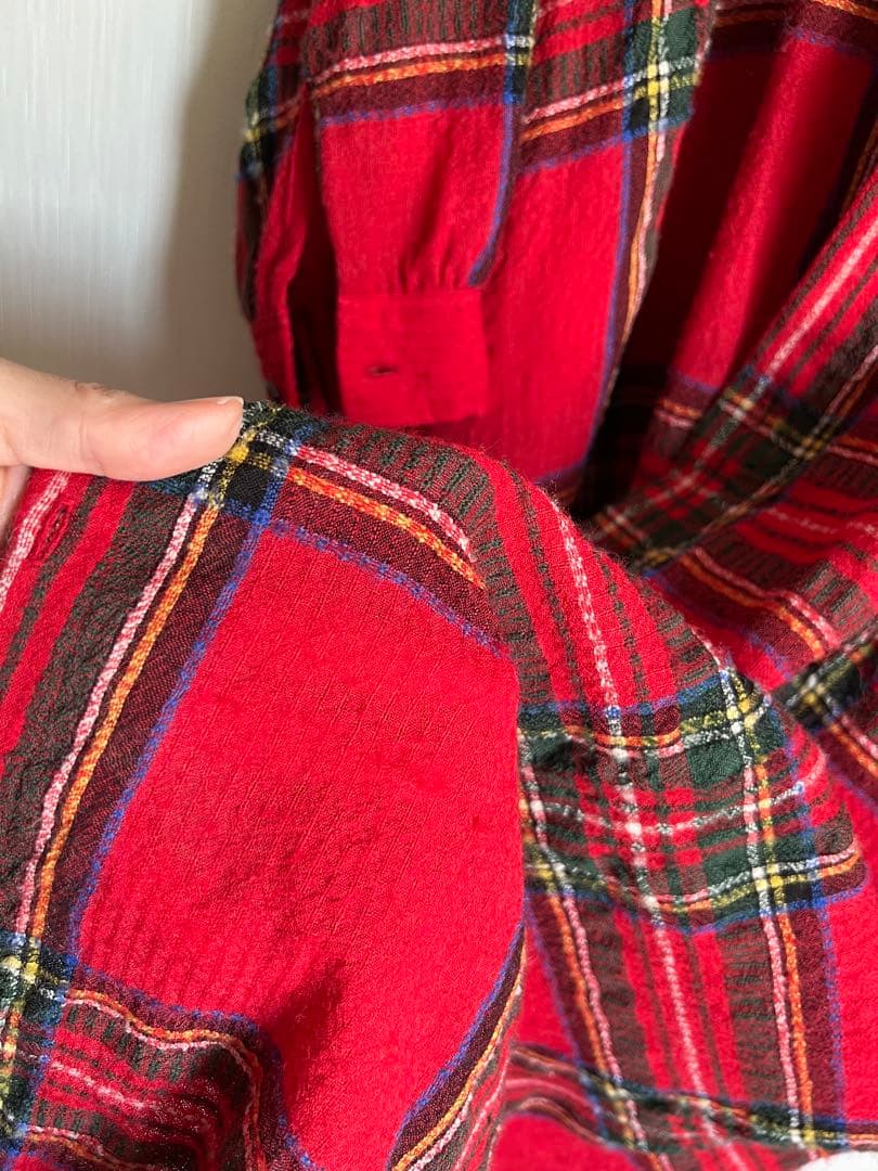 ichi Antiquités ウールタータンチェック シャツワンピース