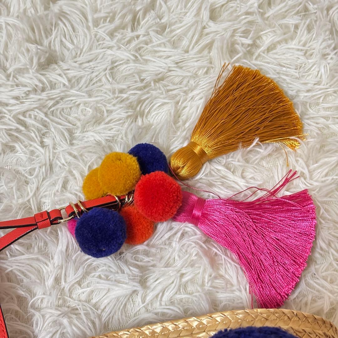 【極美品】kate spade ケイトスペード　かごバッグ　ポンポン　夏