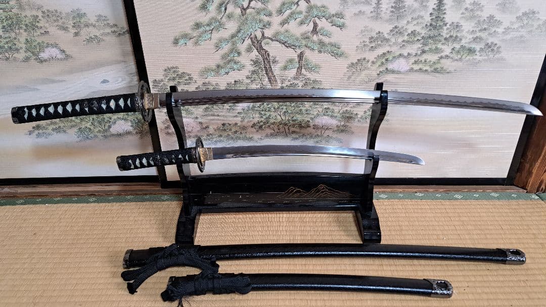 【値下げ】金属製 模造刀 宮本武蔵モデル 大小セット 二天一流