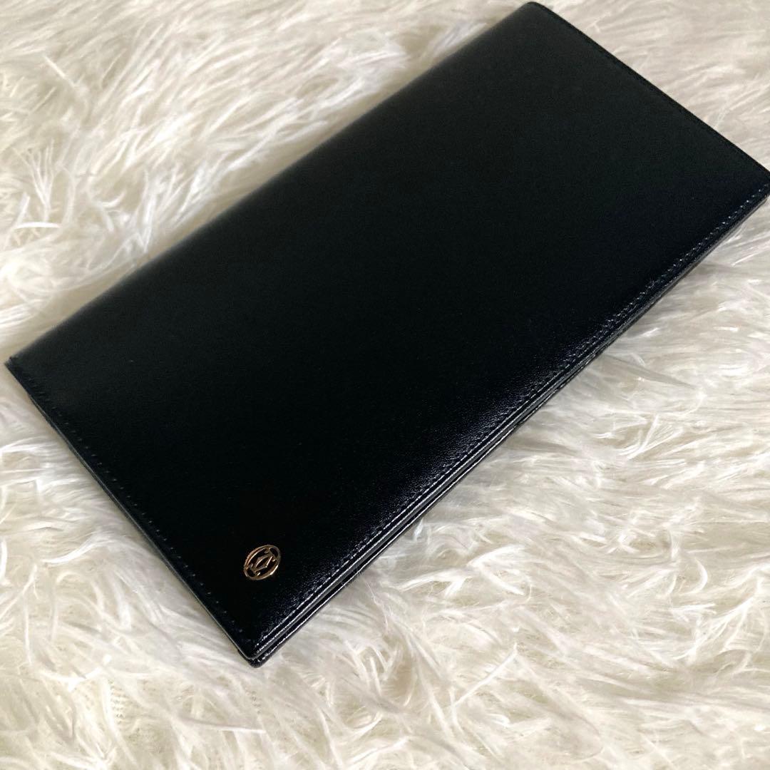 【新品・未使用品】Cartierカルティエ　メンズ二つ折り長財布レザー　ブラック