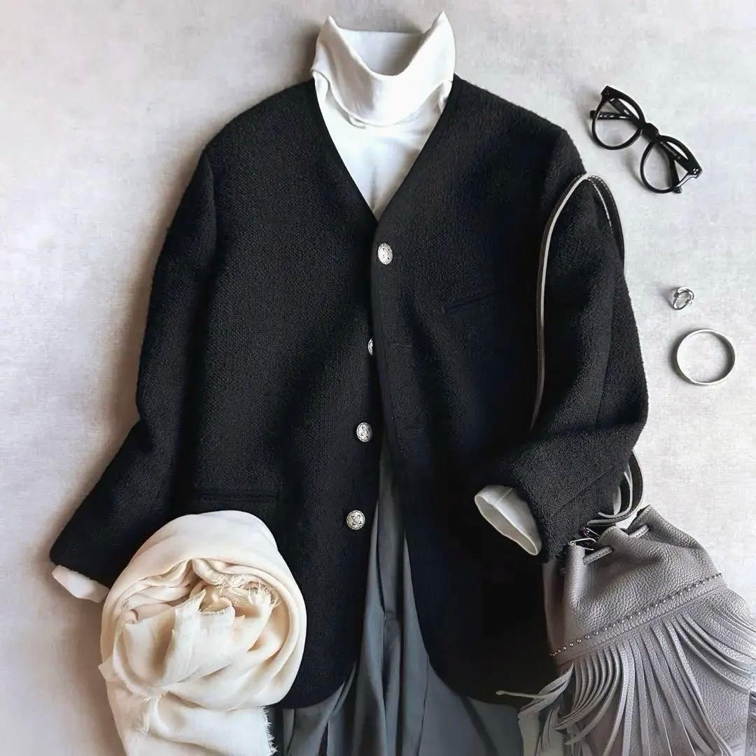 美品▲定価6.4万円▲yleveイレーヴ //ツイードジャケット 黒