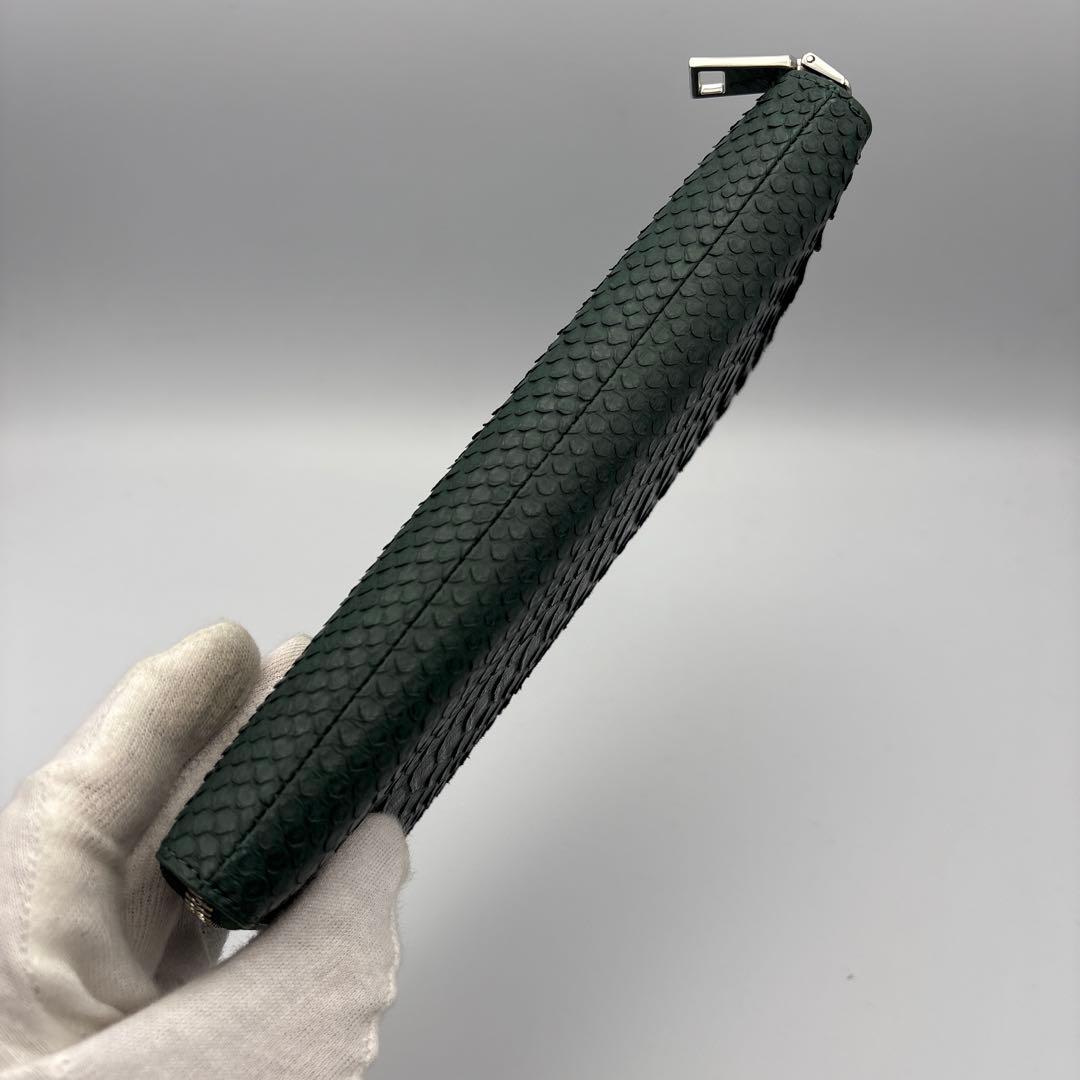 深緑　パイソン財布　蛇革　パイソン　長財布　グリーン　緑　上質タイプ