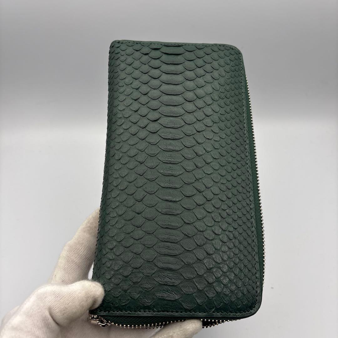 深緑　パイソン財布　蛇革　パイソン　長財布　グリーン　緑　上質タイプ