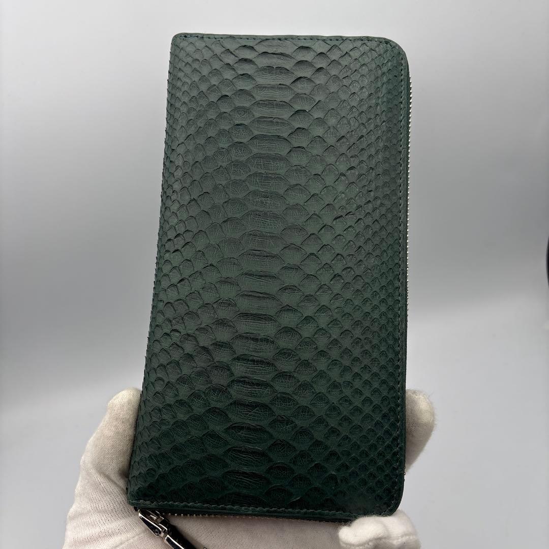 深緑　パイソン財布　蛇革　パイソン　長財布　グリーン　緑　上質タイプ
