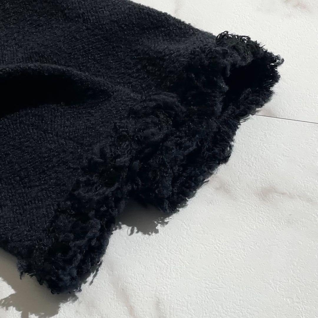 極美品 23AW エムフィル ノーカラーツイードフリンジコート ウールシルク混