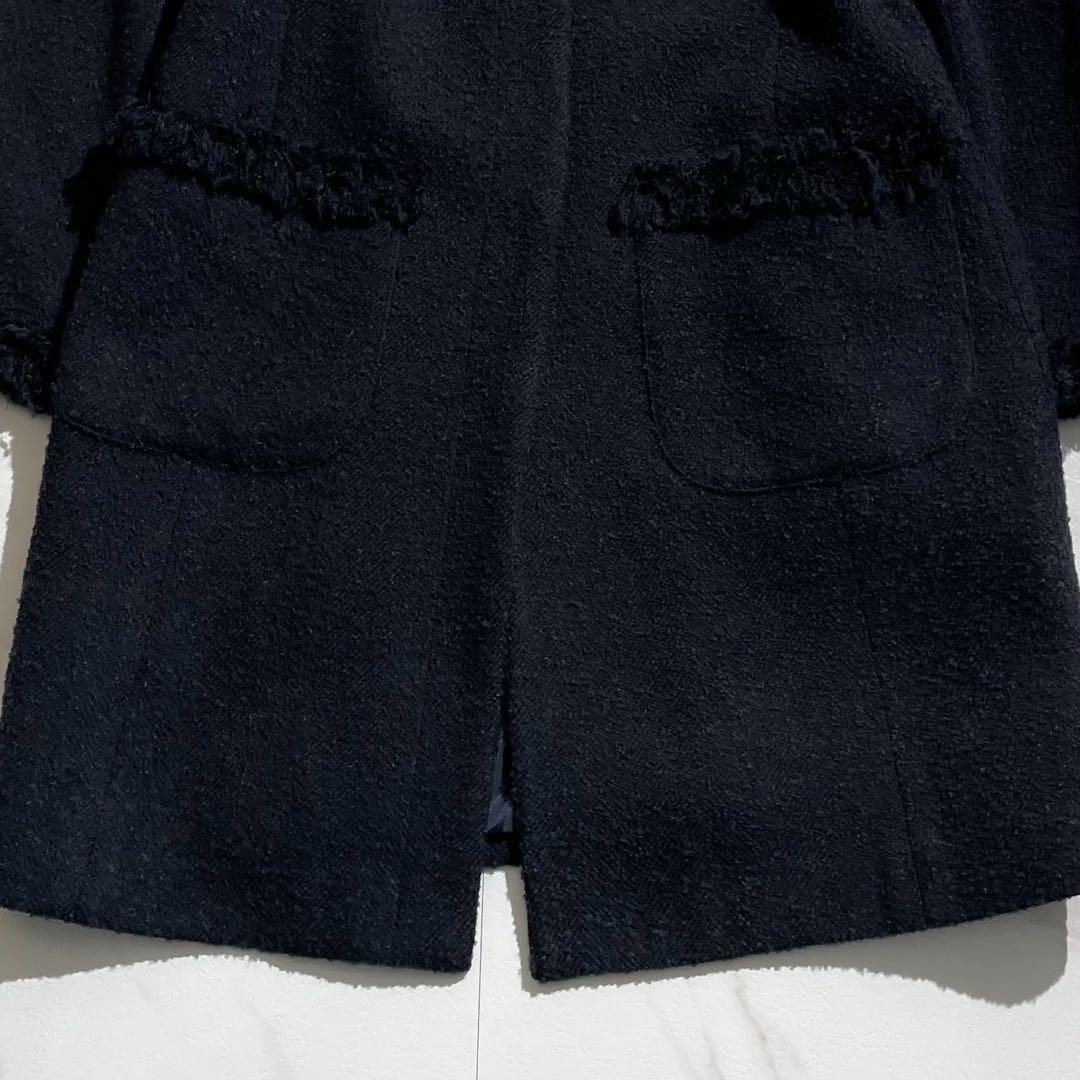 極美品 23AW エムフィル ノーカラーツイードフリンジコート ウールシルク混