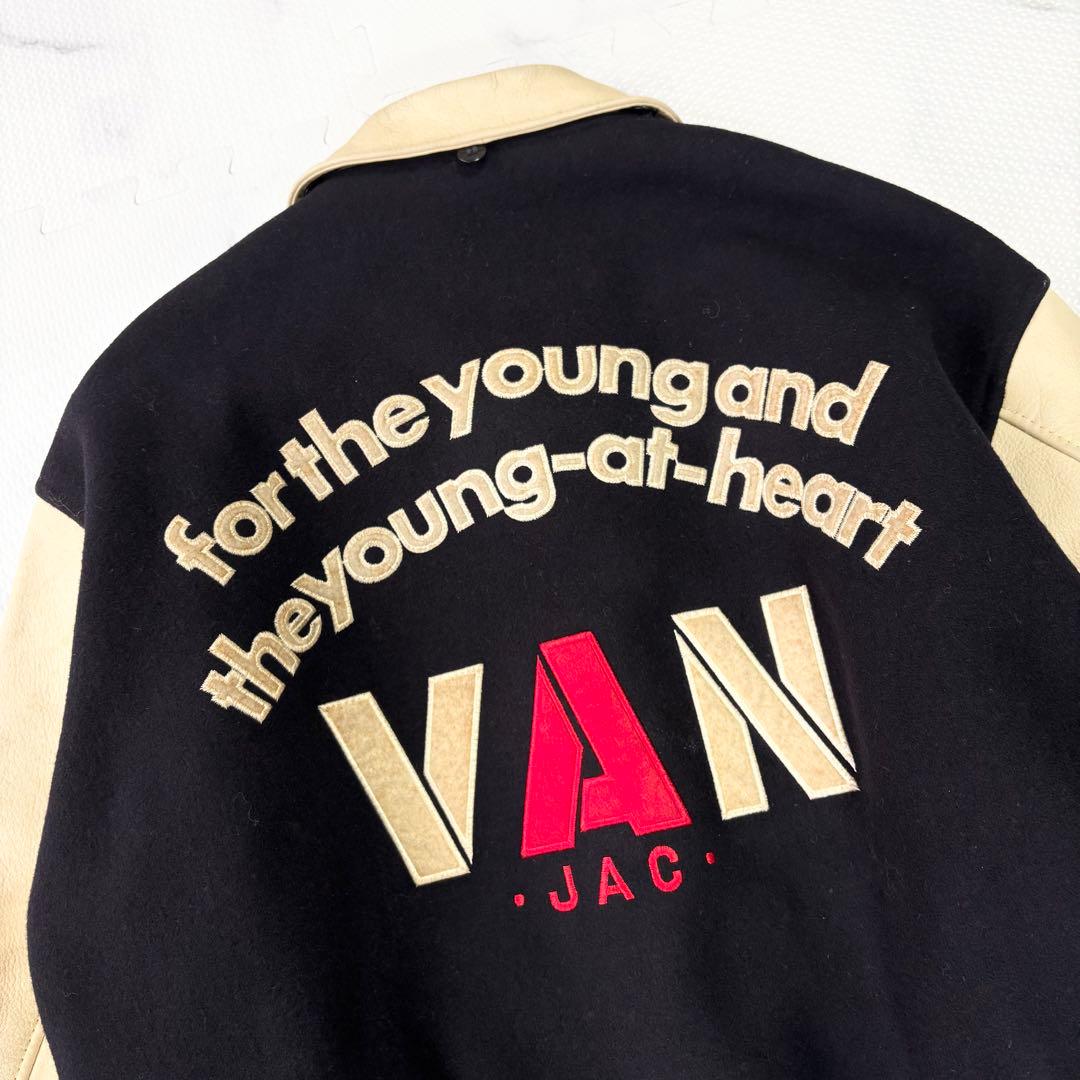 ✨大人気✨VAN JACKET ヴァン　 スタジャン袖レザー　アーチロゴ　紺L