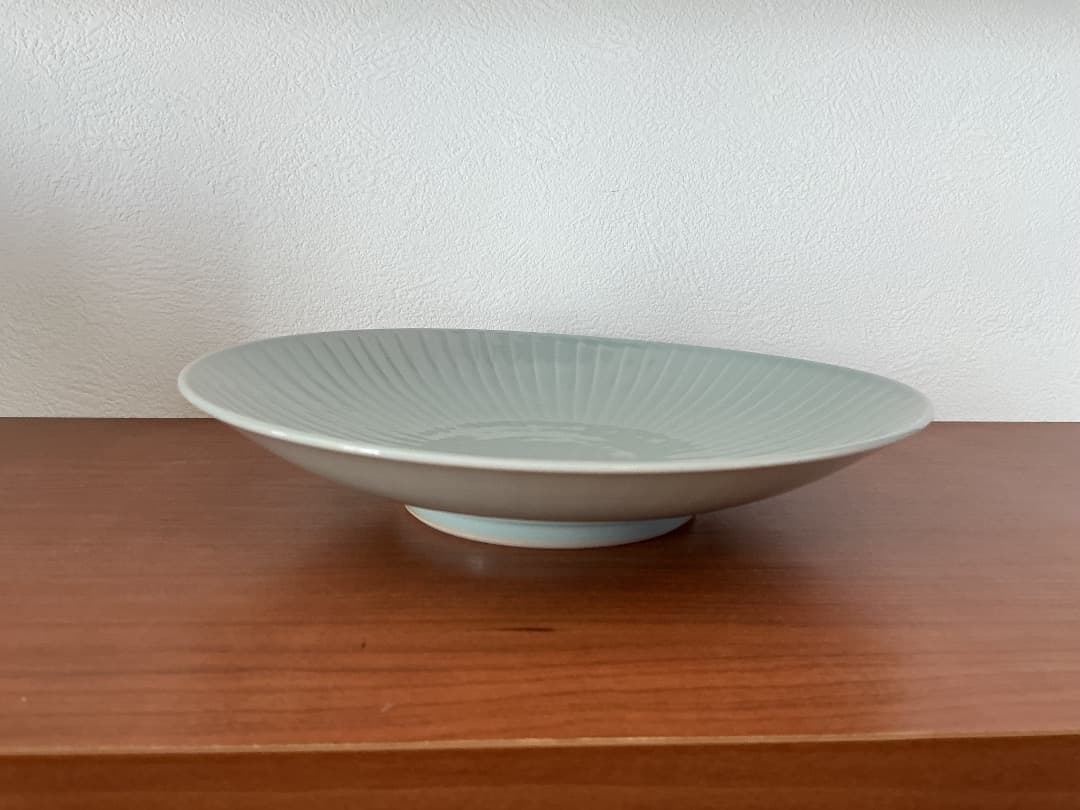 【新品】宮腰徳二さんの青磁しのぎの浅鉢　３点セット　作家物