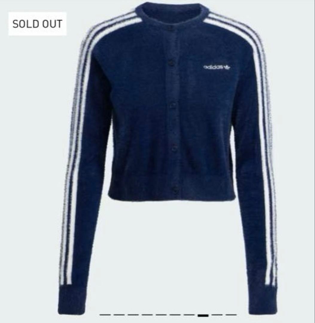 adidas フラッフィーニット シャギーカーディガン ネイビー M