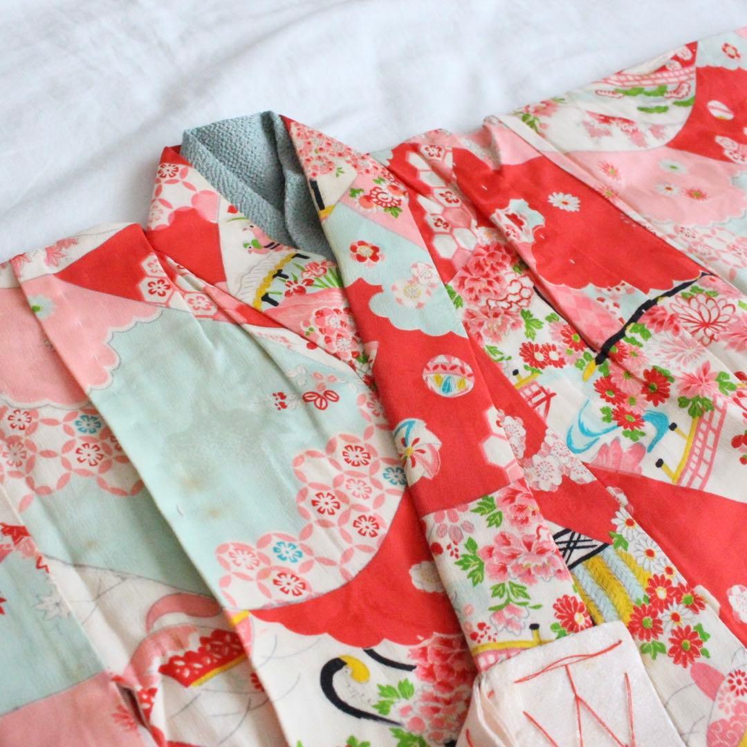 七五三 3歳 女の子 子ども アンティーク 正絹 着物 被布 セット