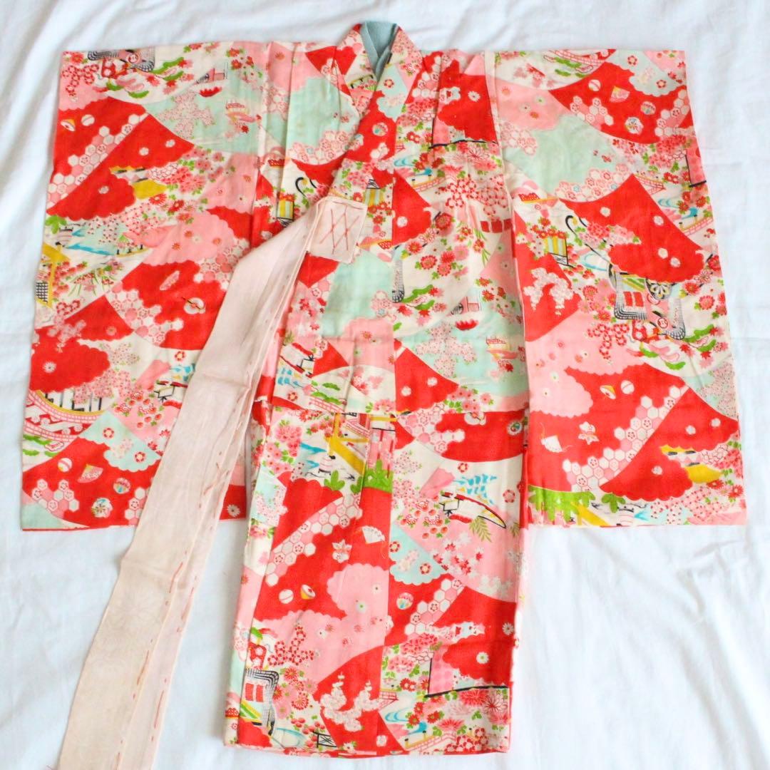 七五三 3歳 女の子 子ども アンティーク 正絹 着物 被布 セット