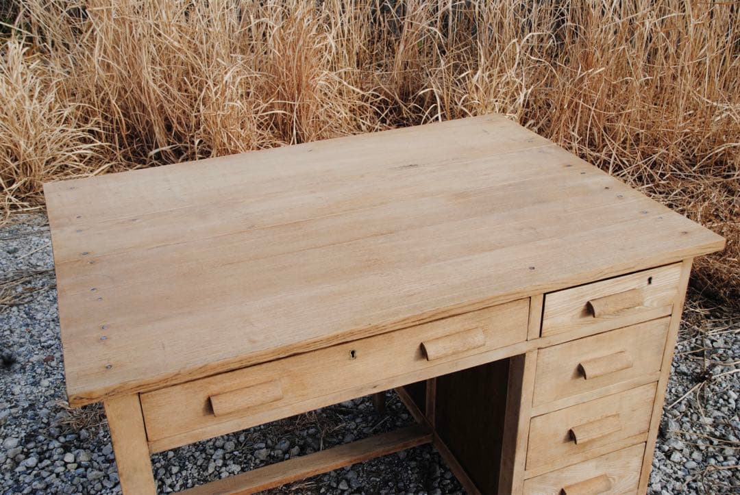 机　古道具　片袖机　ナラ材　無塗装　ナチュラル　レトロ　ヴィンテージ家具　剥離