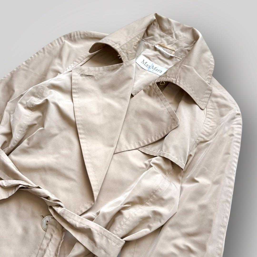 希少 マックスマーラ トレンチコート 白タグ シルク ベルト ベージュ 42