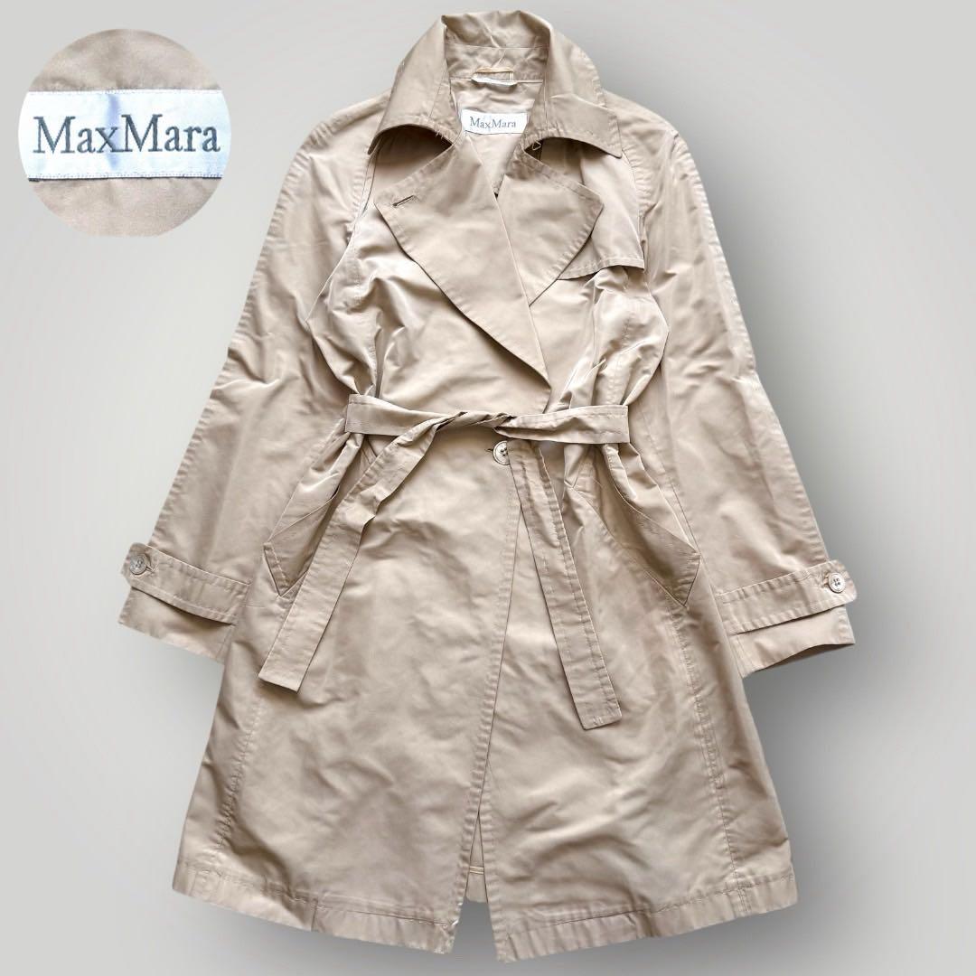 希少 マックスマーラ トレンチコート 白タグ シルク ベルト ベージュ 42