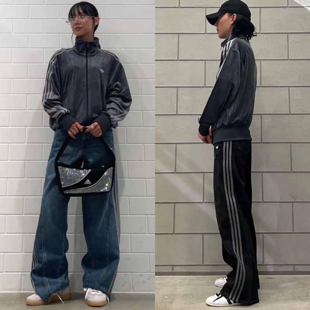 新品L⭐️adidas ファイヤーバード ベロア トラックトップ グレー