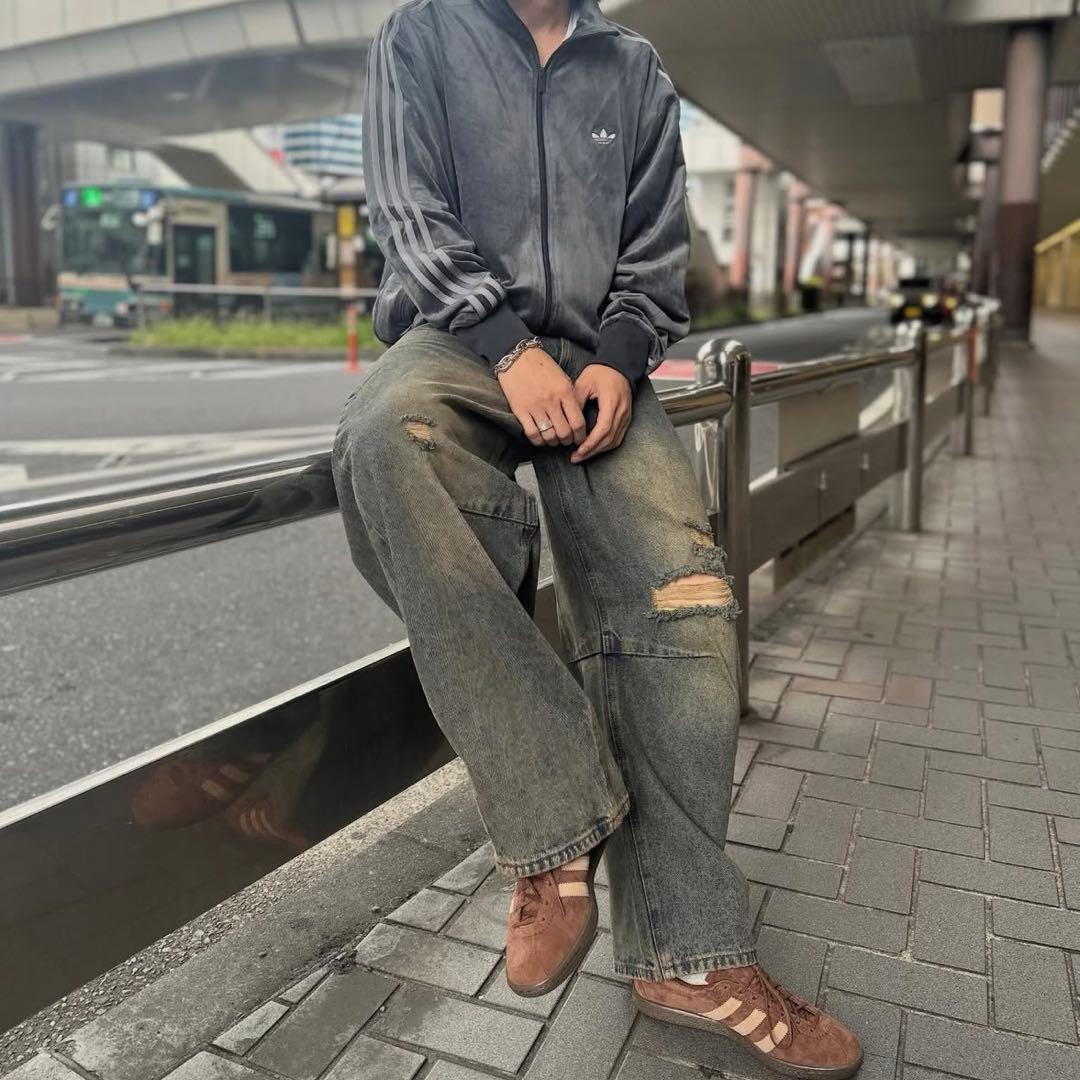 新品L⭐️adidas ファイヤーバード ベロア トラックトップ グレー