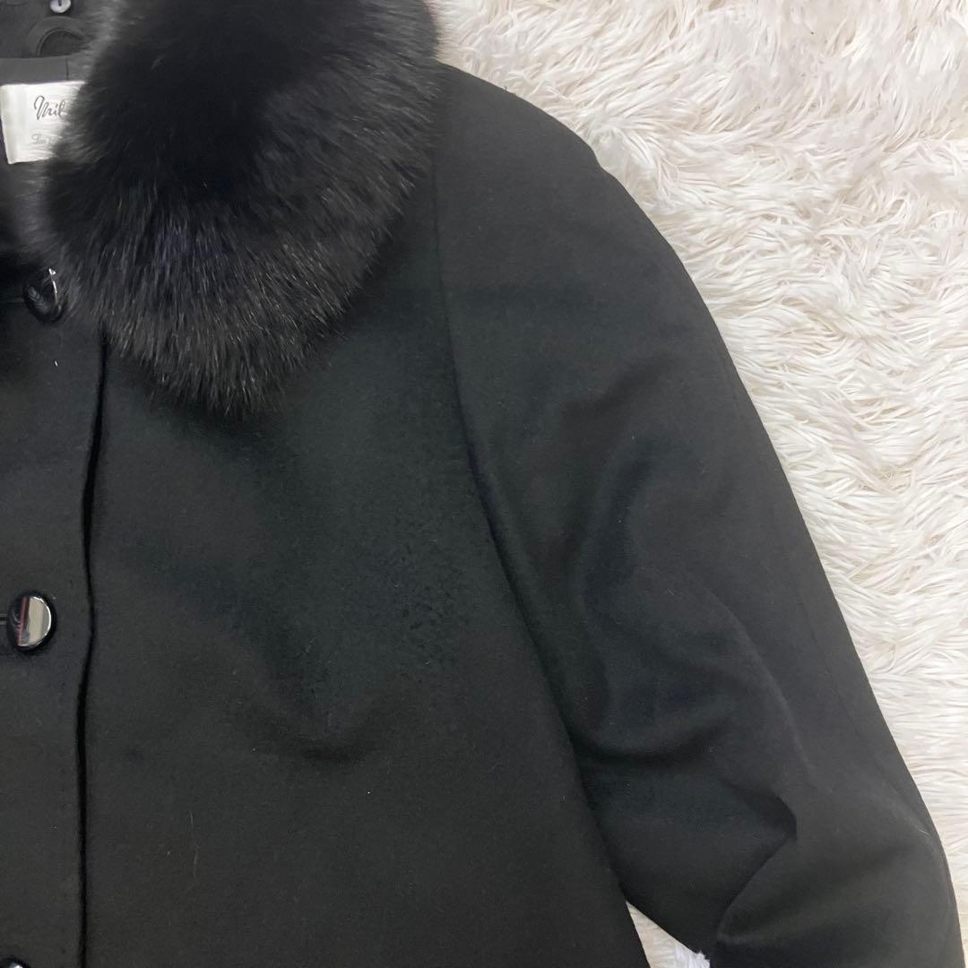 2way カシミヤ100％ ブルーフォックスファー マキシ丈 ロングコート 黒