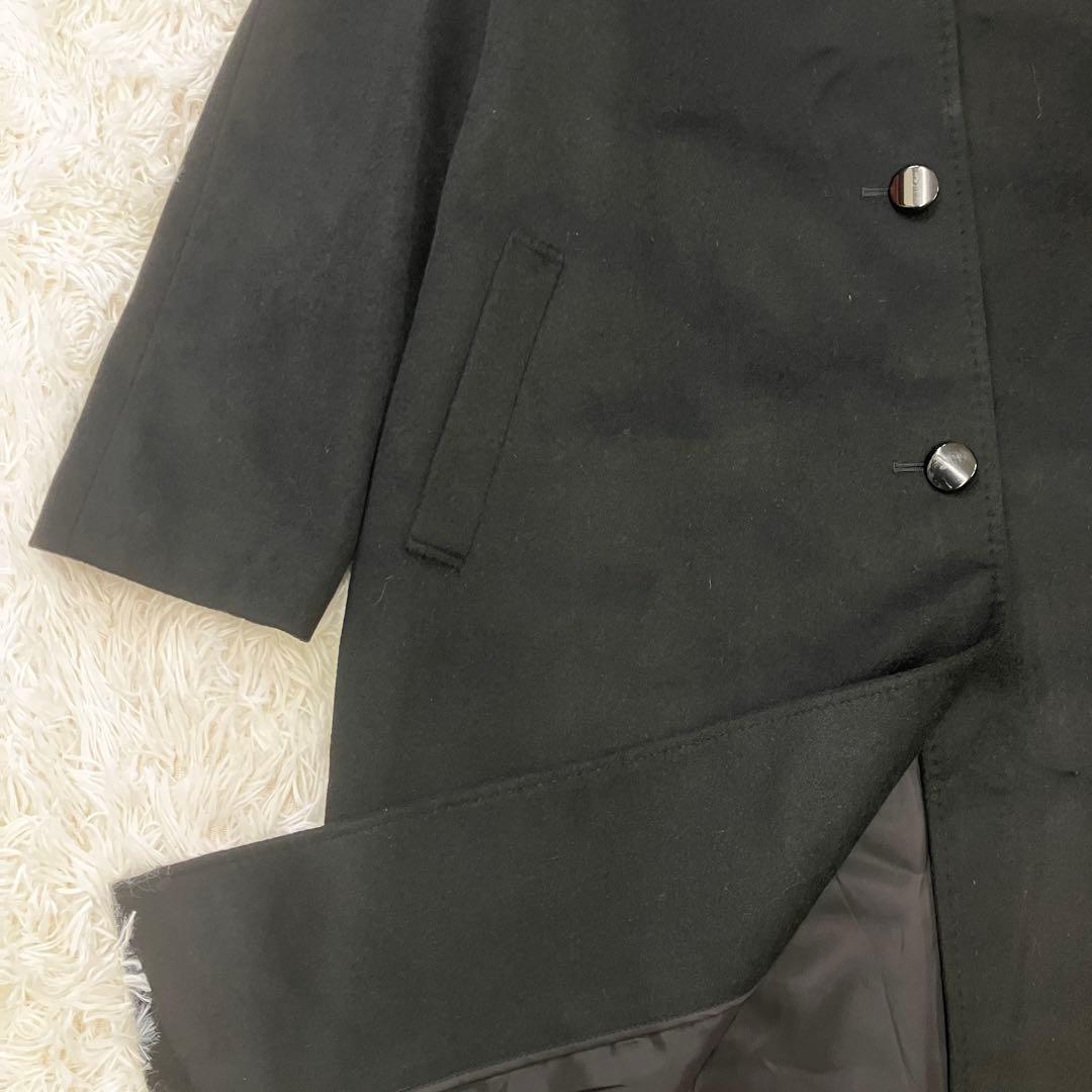2way カシミヤ100％ ブルーフォックスファー マキシ丈 ロングコート 黒