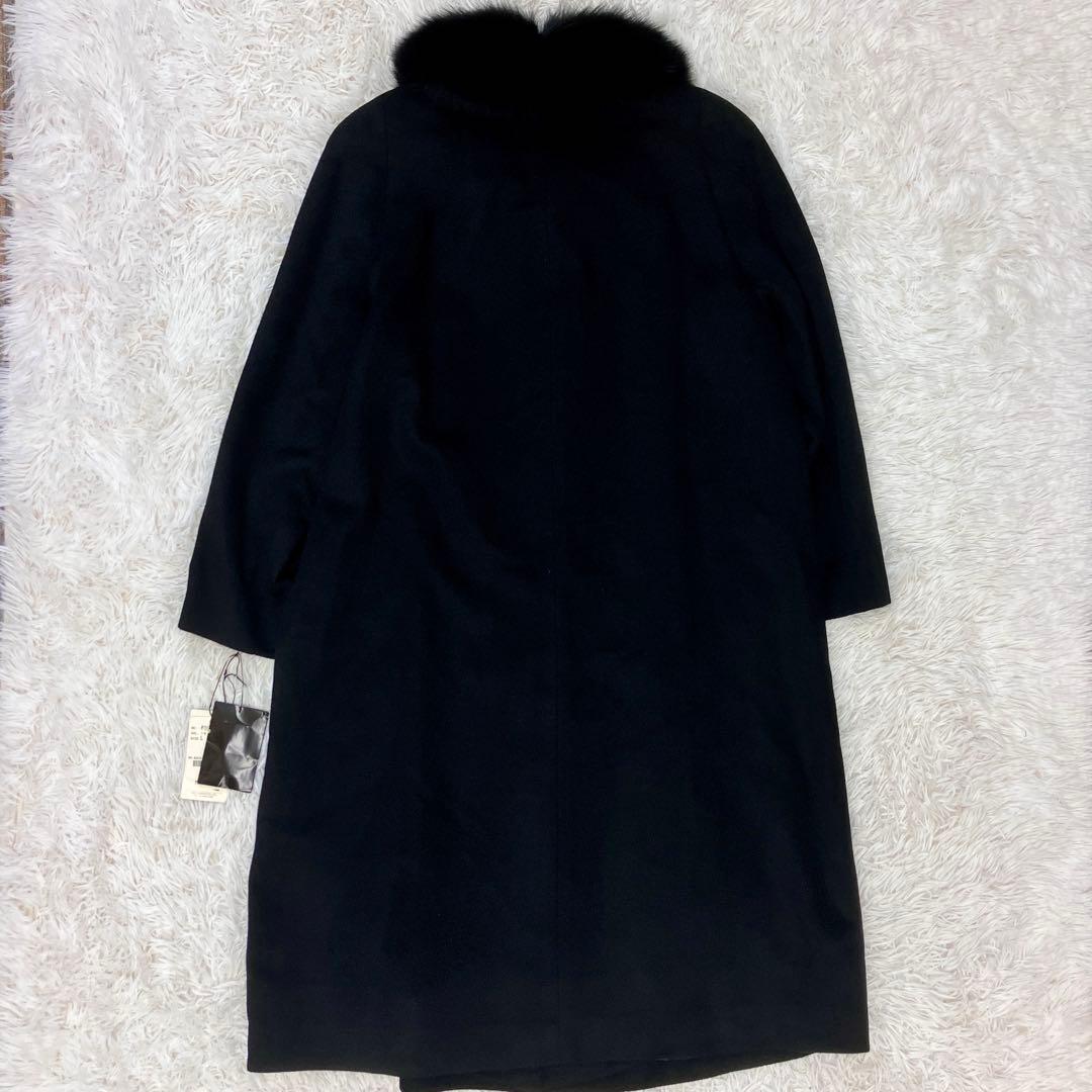 2way カシミヤ100％ ブルーフォックスファー マキシ丈 ロングコート 黒