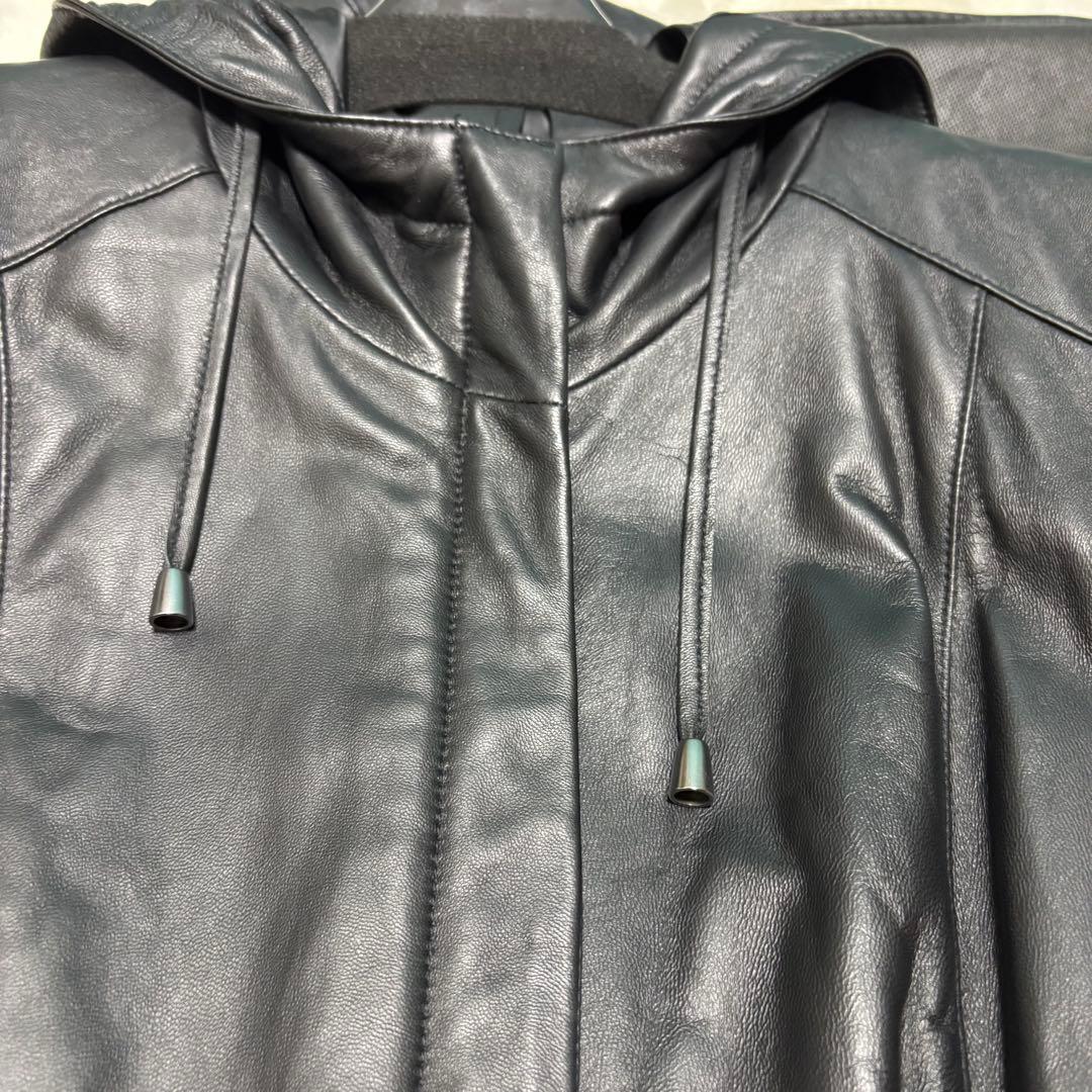 【LLサイズ】ポッシュアロマ ライト ラムレザー フードジャケット ブラック