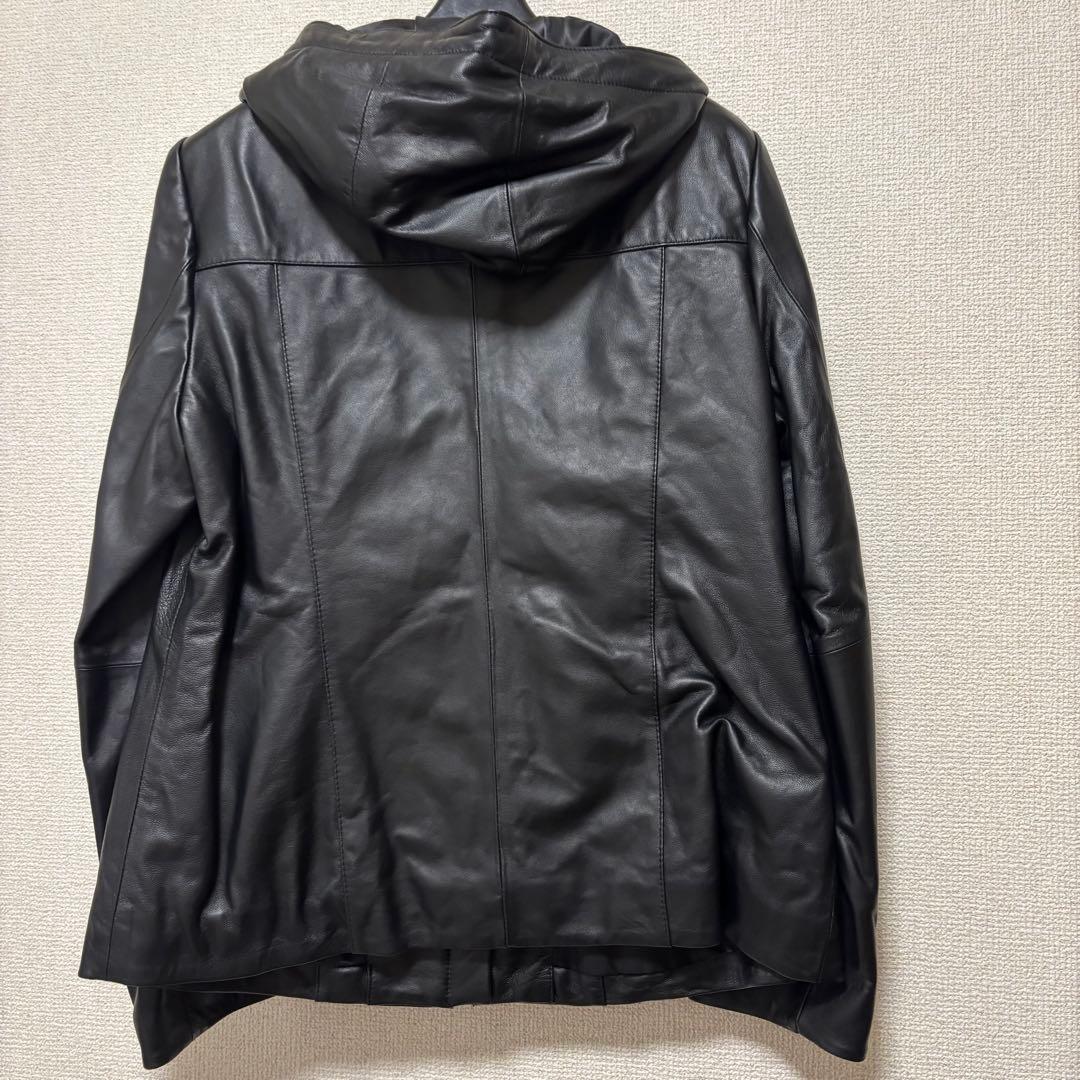 【LLサイズ】ポッシュアロマ ライト ラムレザー フードジャケット ブラック