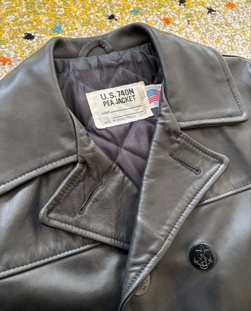 【美品】　SCHOTT ショット　Pコート　オールレザー　本革　ブラック　36