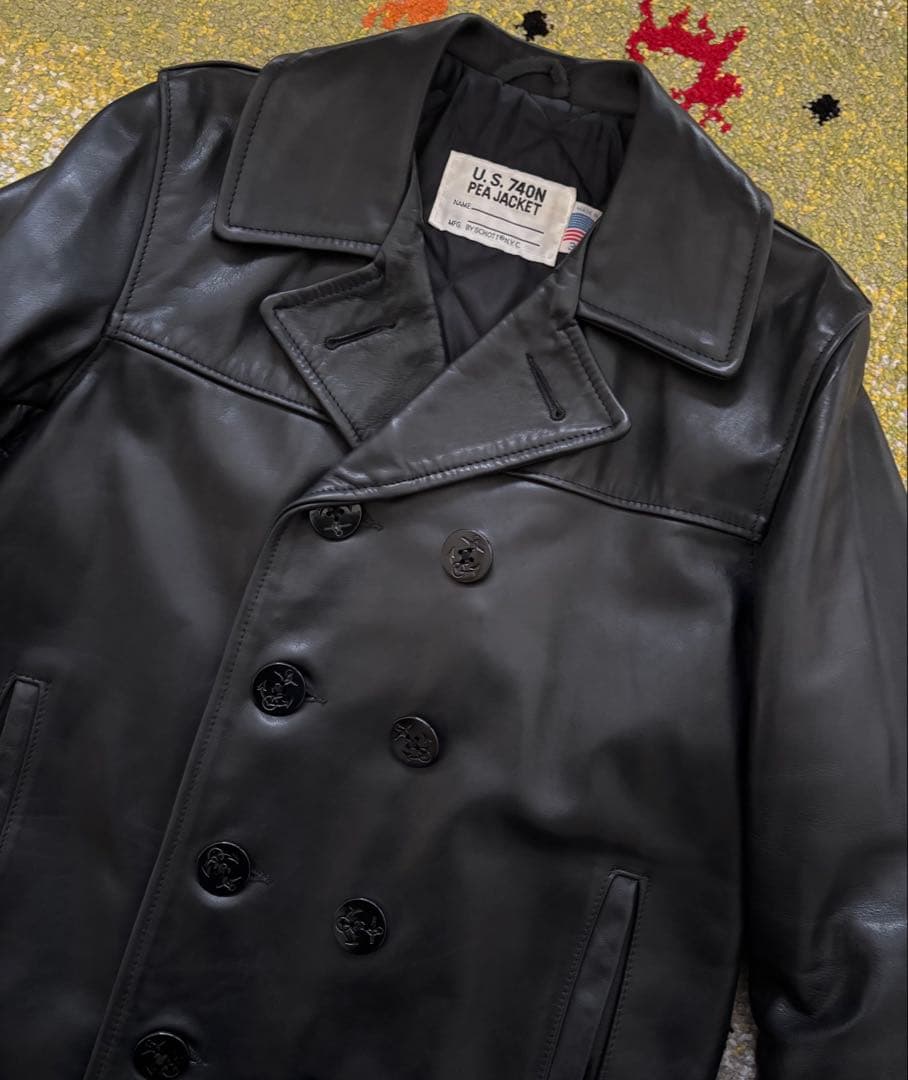 【美品】　SCHOTT ショット　Pコート　オールレザー　本革　ブラック　36