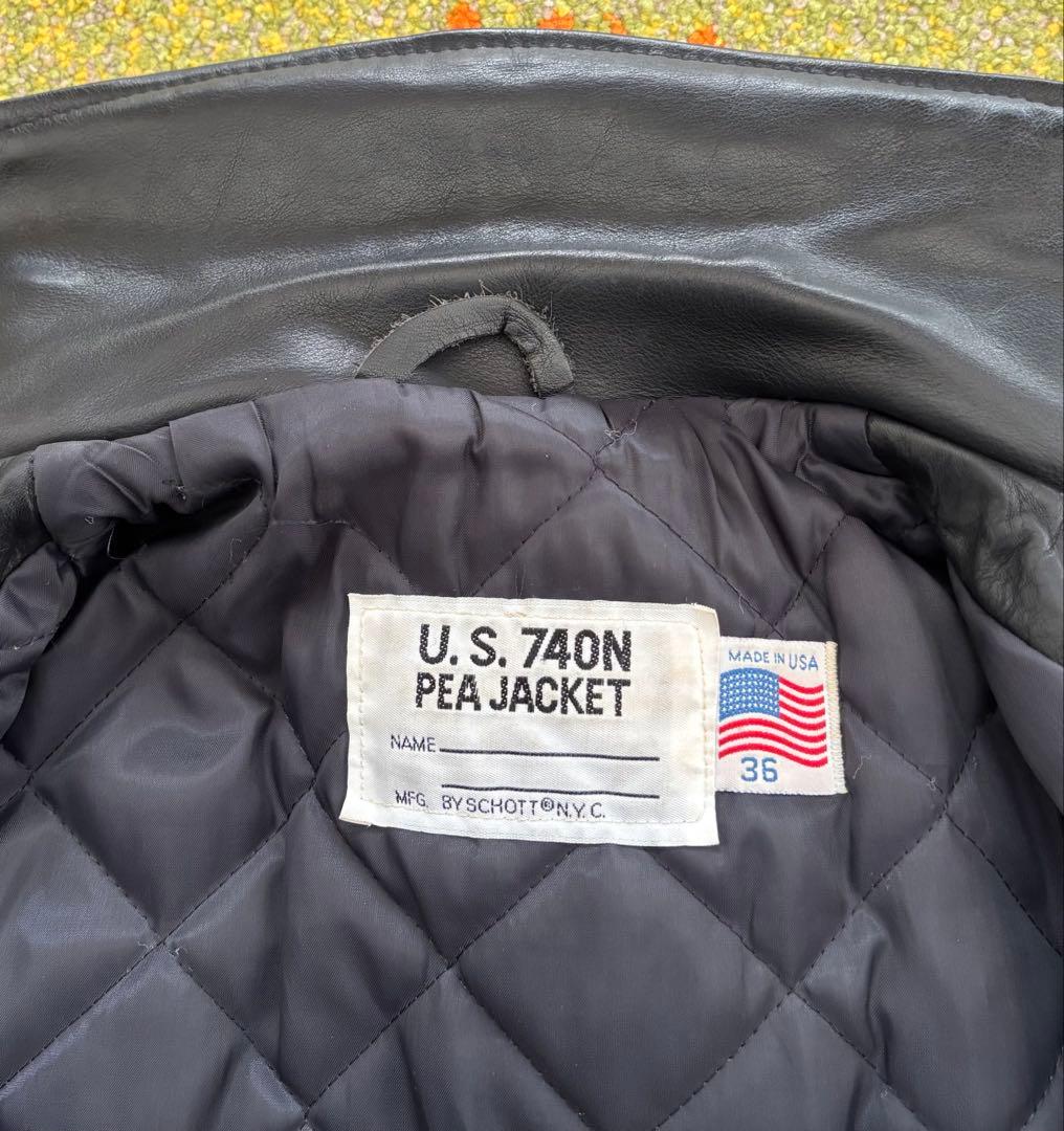 【美品】　SCHOTT ショット　Pコート　オールレザー　本革　ブラック　36