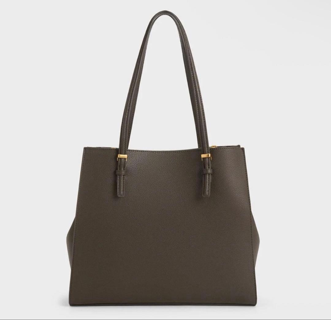 【美品】CHARLES & KEITH クラシックダブルハンドルトートバッグ