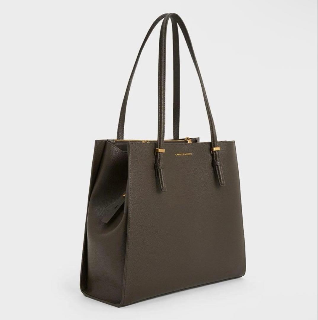 【美品】CHARLES & KEITH クラシックダブルハンドルトートバッグ