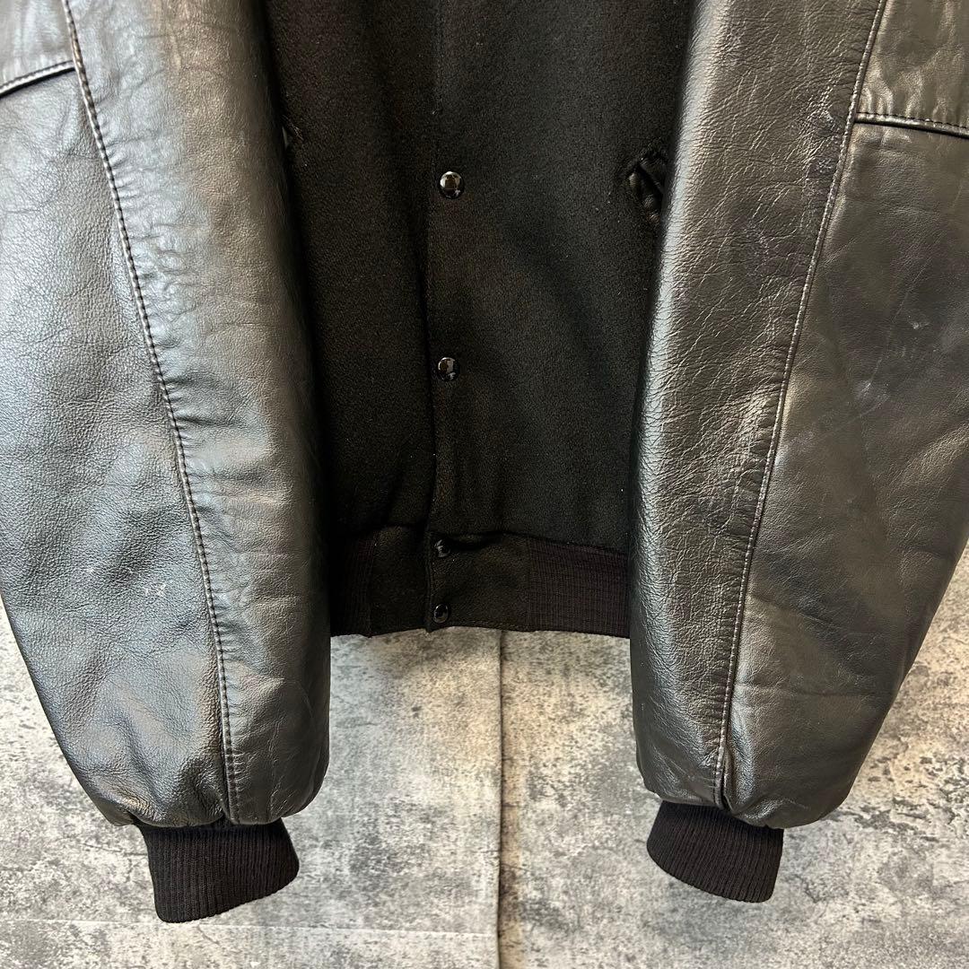 90s ヴィンテージ 刺繍　本革スタジャン　オールブラック　XL アメリカ製