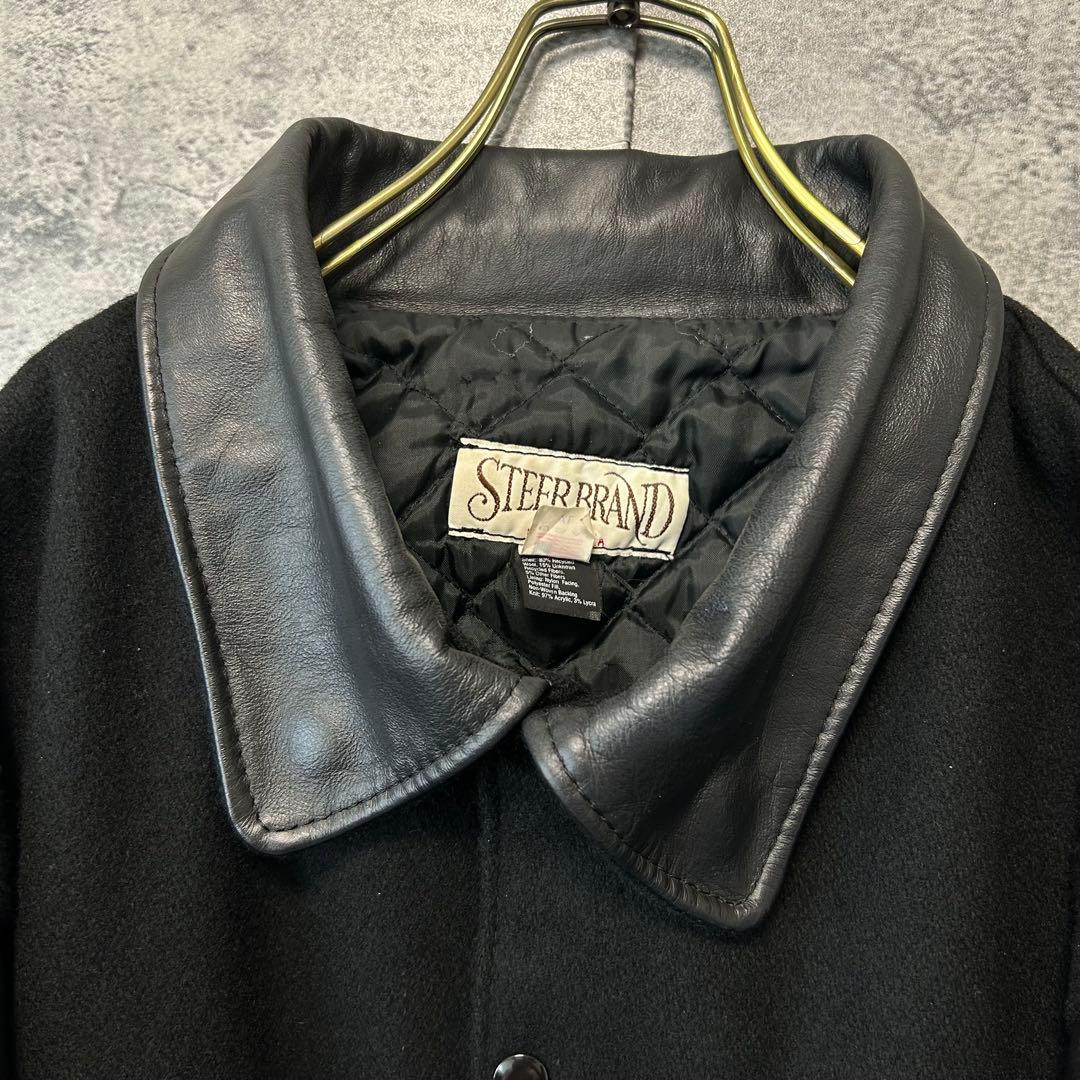 90s ヴィンテージ 刺繍　本革スタジャン　オールブラック　XL アメリカ製