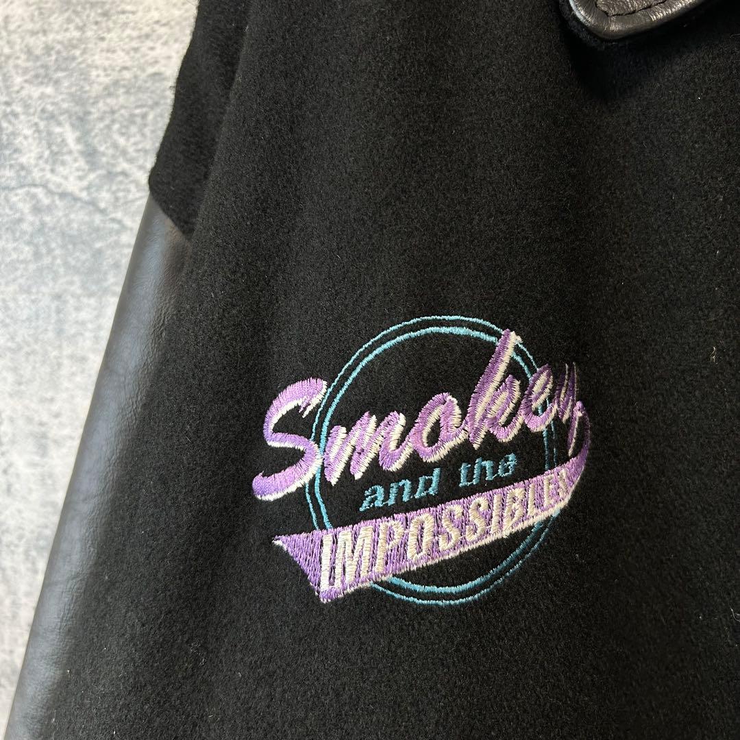 90s ヴィンテージ 刺繍　本革スタジャン　オールブラック　XL アメリカ製