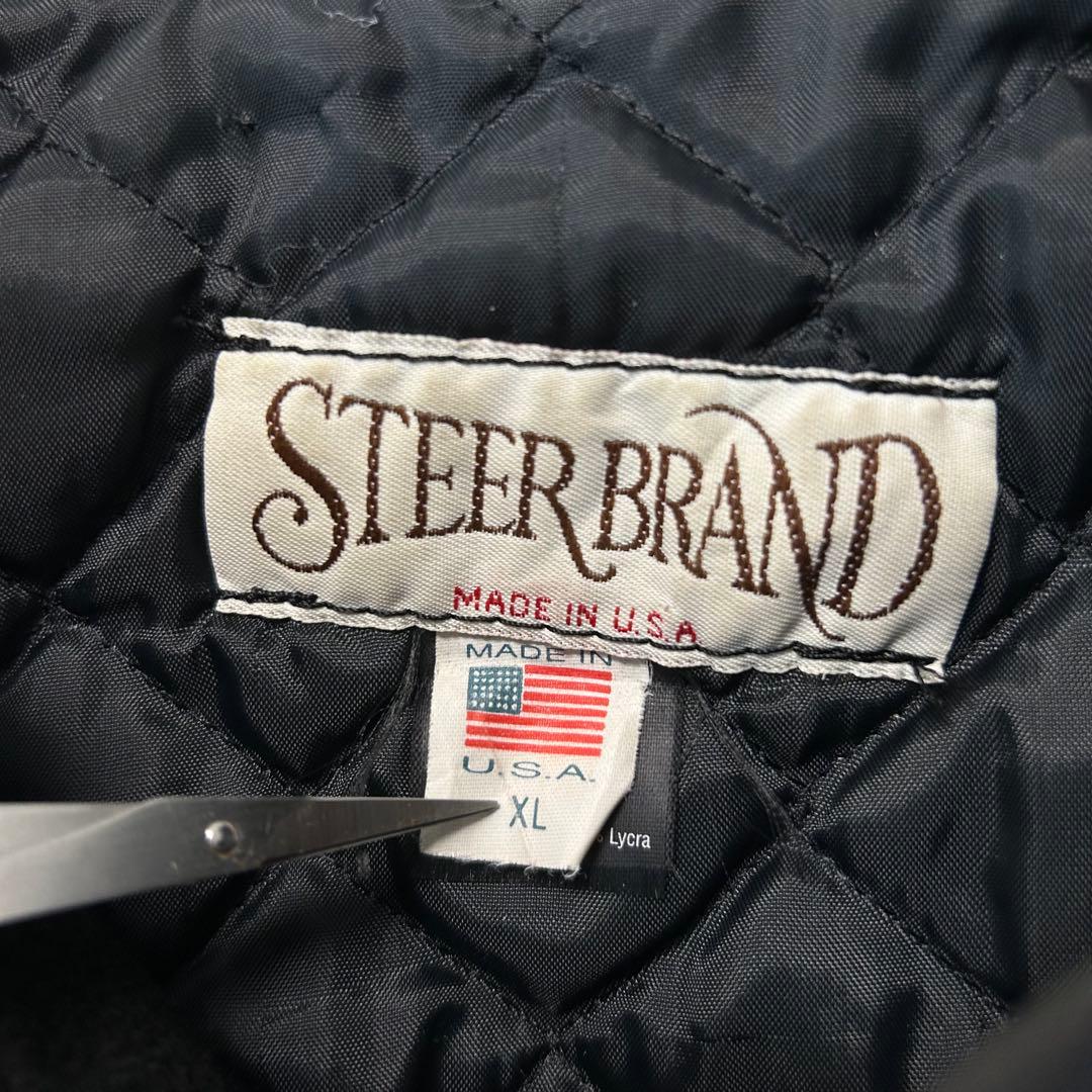 90s ヴィンテージ 刺繍　本革スタジャン　オールブラック　XL アメリカ製