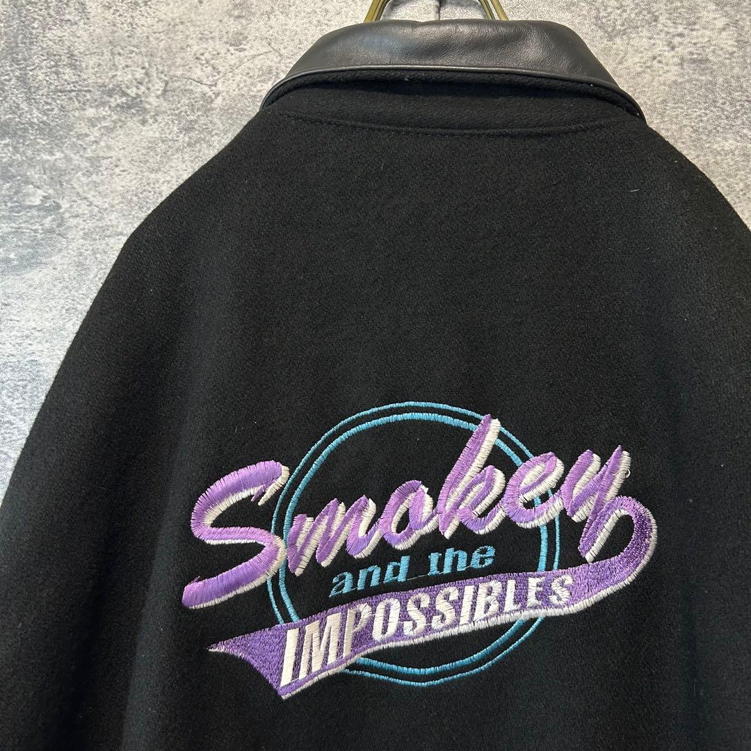 90s ヴィンテージ 刺繍　本革スタジャン　オールブラック　XL アメリカ製