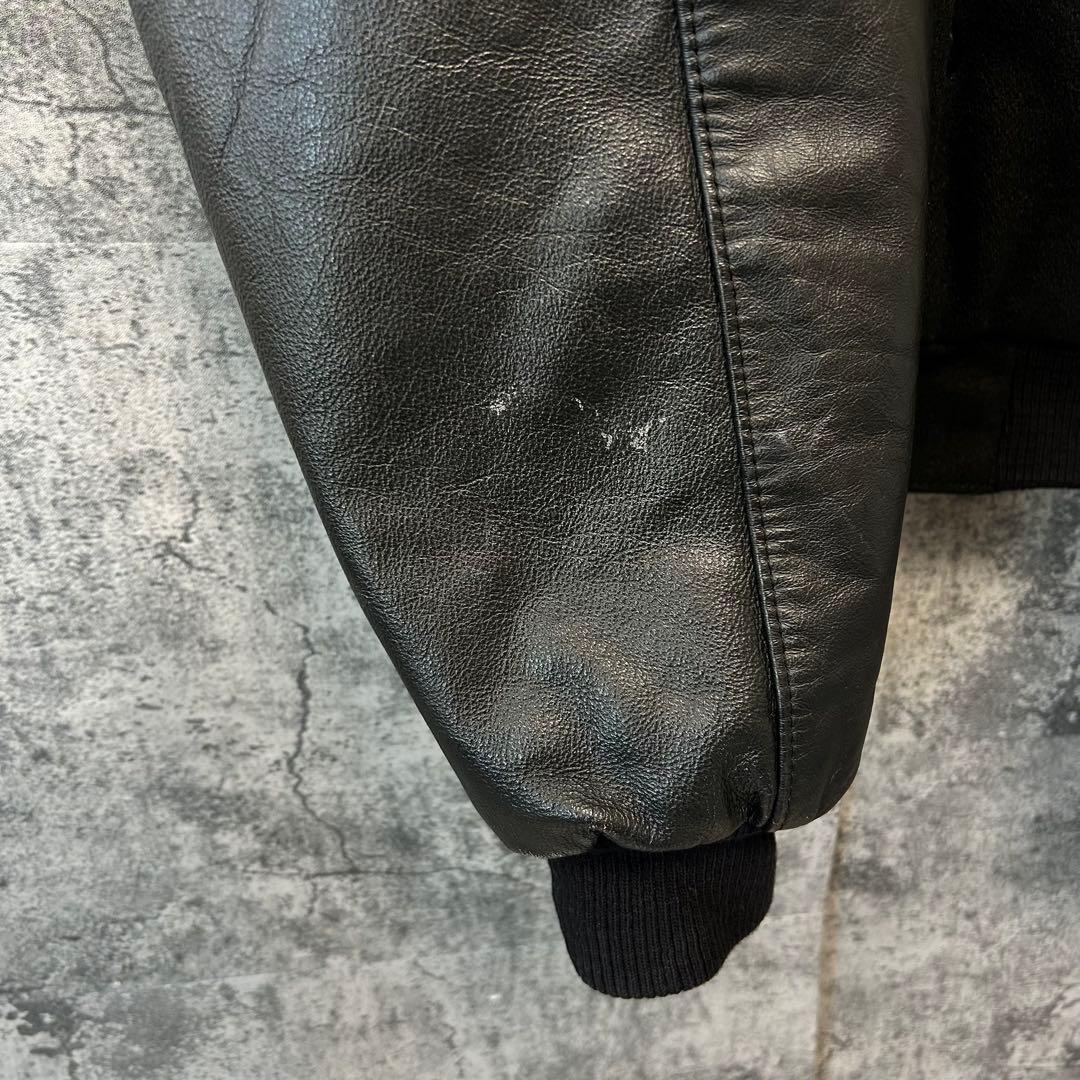 90s ヴィンテージ 刺繍　本革スタジャン　オールブラック　XL アメリカ製