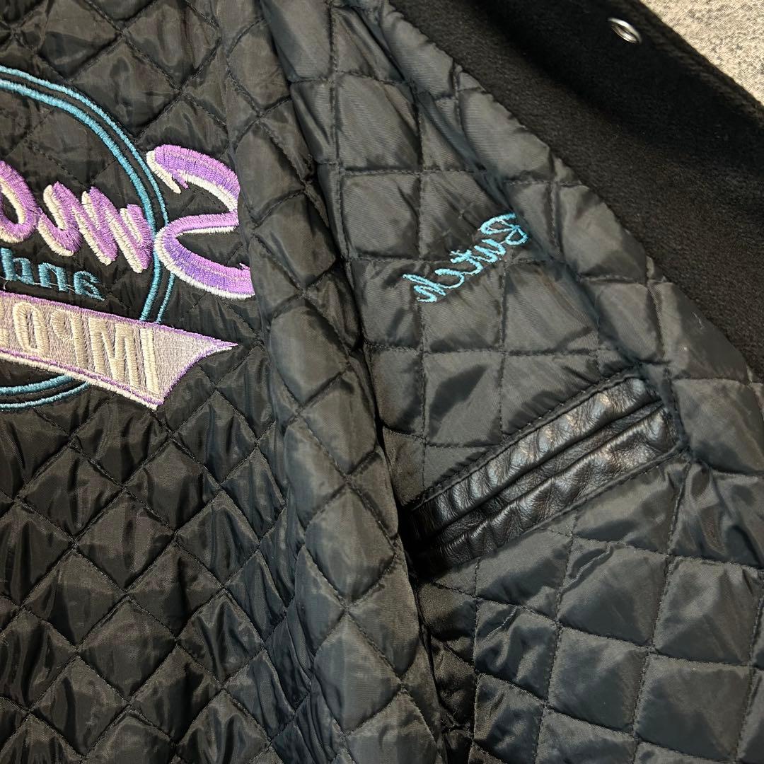 90s ヴィンテージ 刺繍　本革スタジャン　オールブラック　XL アメリカ製