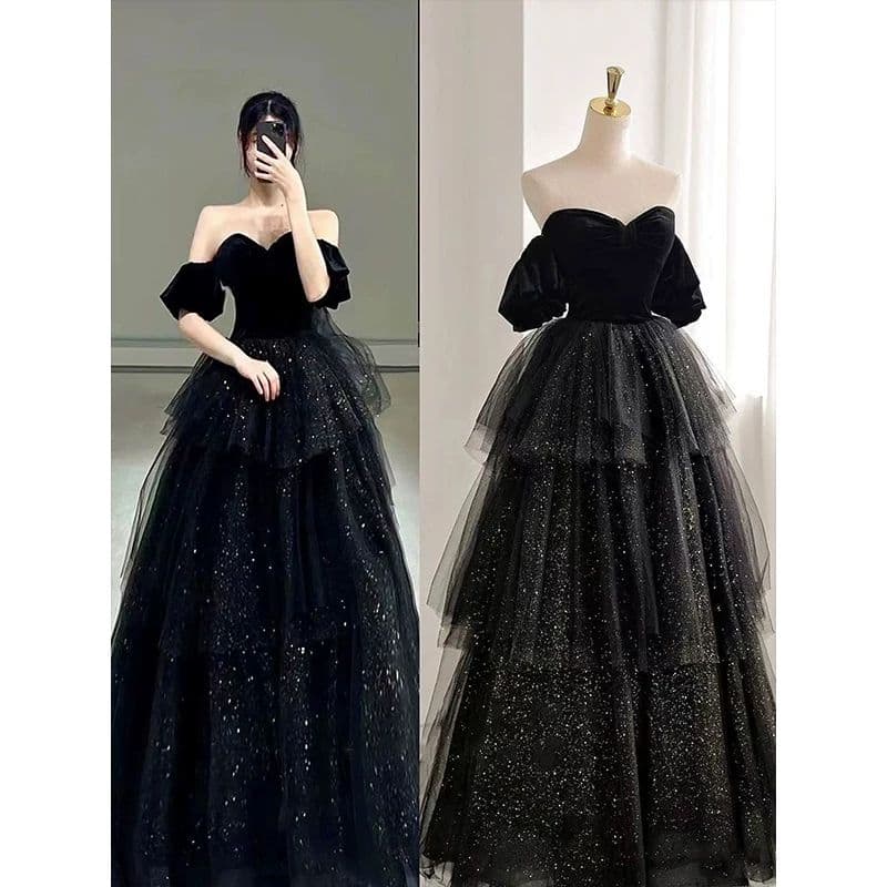 華やか黒イブニングドレス 結婚式やパーティーに最適