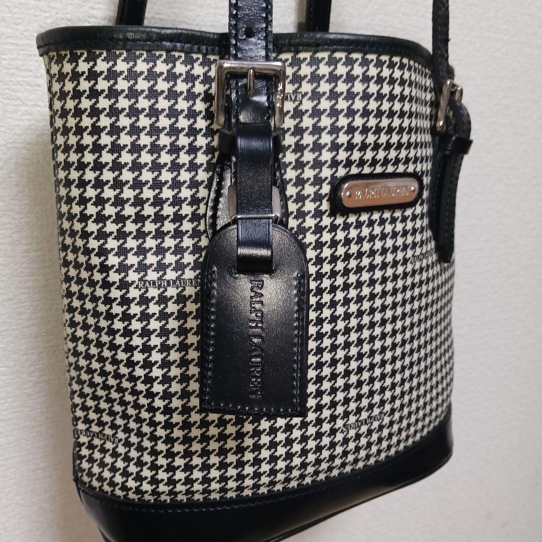 【美品】RALPH LAUREN 千鳥格子PVC×本革レザー切替ショルダーバッグ