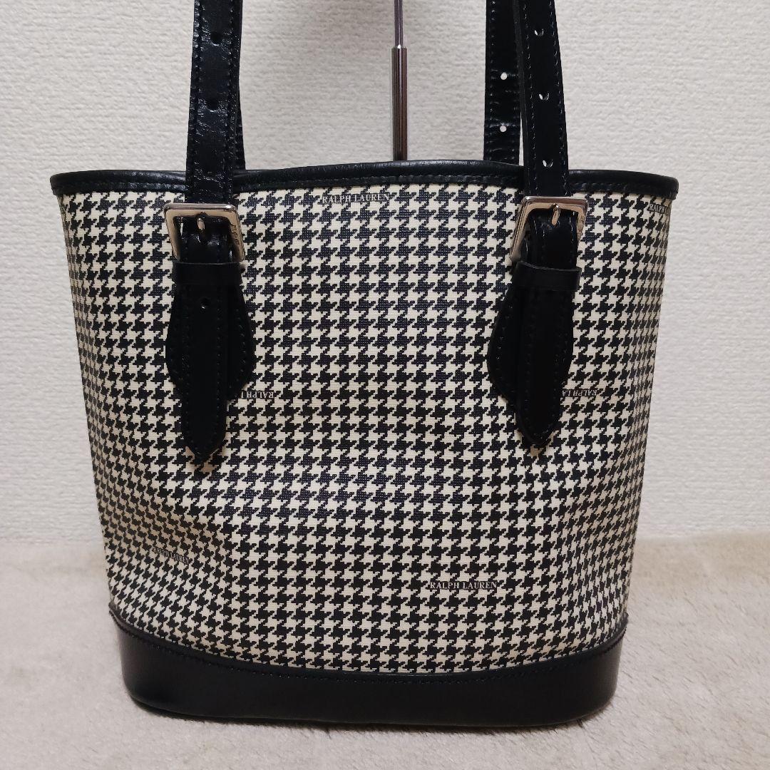 【美品】RALPH LAUREN 千鳥格子PVC×本革レザー切替ショルダーバッグ